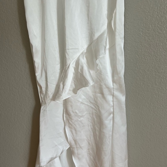 Eternal Bond White Satin Ruffled Flutter Sleeve Maxi Dress - Picture 9 of 10